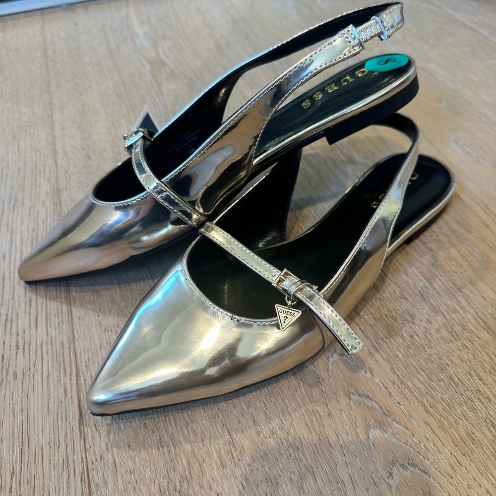 Guess Metallic Gold Pointed Slingback Flats